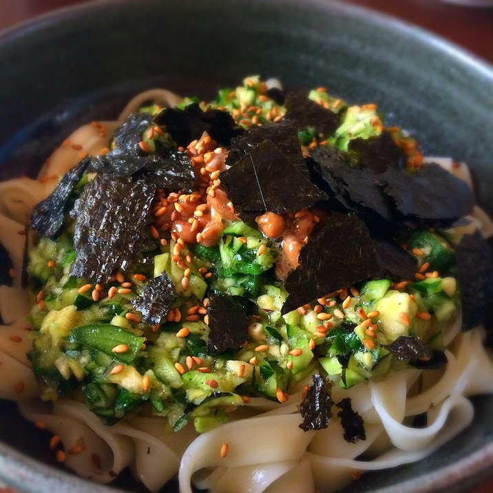 夏野菜で☆山形だし ネバネバうどん☆